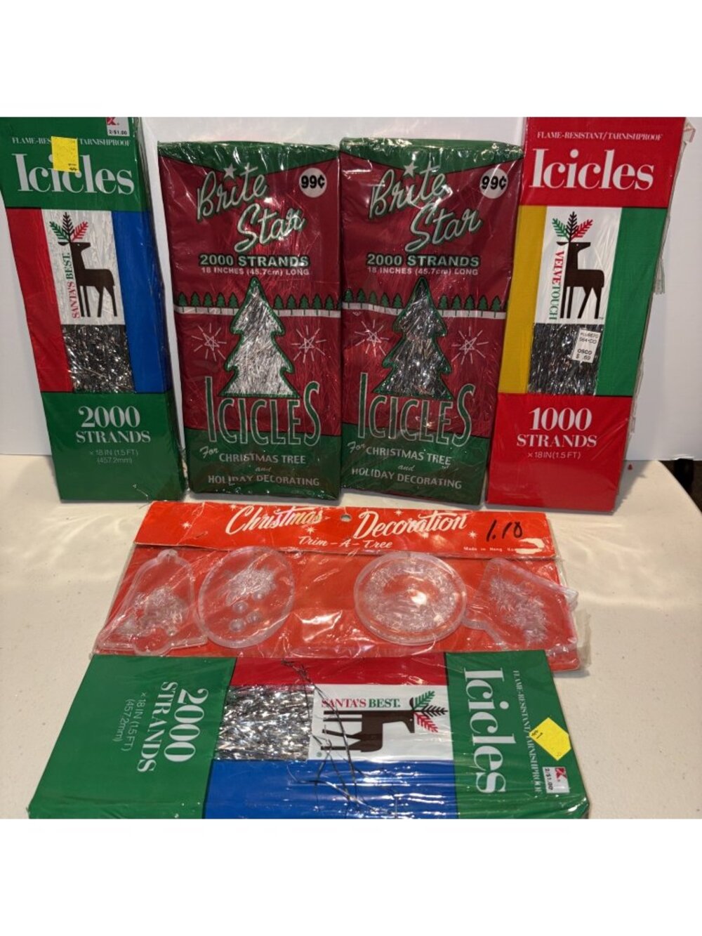 Vintage Christmas 2 Brite Star, 2 Santa’s Best , 1 Velvet Icicles & Trim A Tree